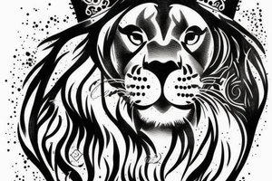 Lioness head with crown and letter e with heart tattoo idea