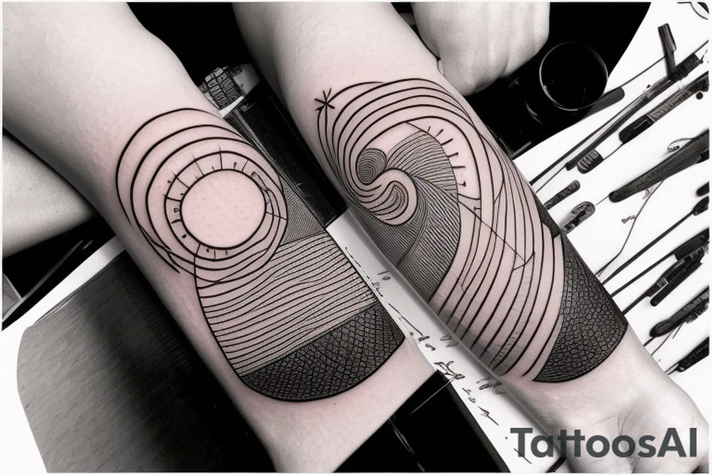 a sunset tattoo with a curve and three lines to an ankle tattoo tattoo idea