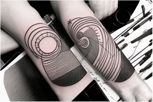 a sunset tattoo with a curve and three lines to an ankle tattoo tattoo idea