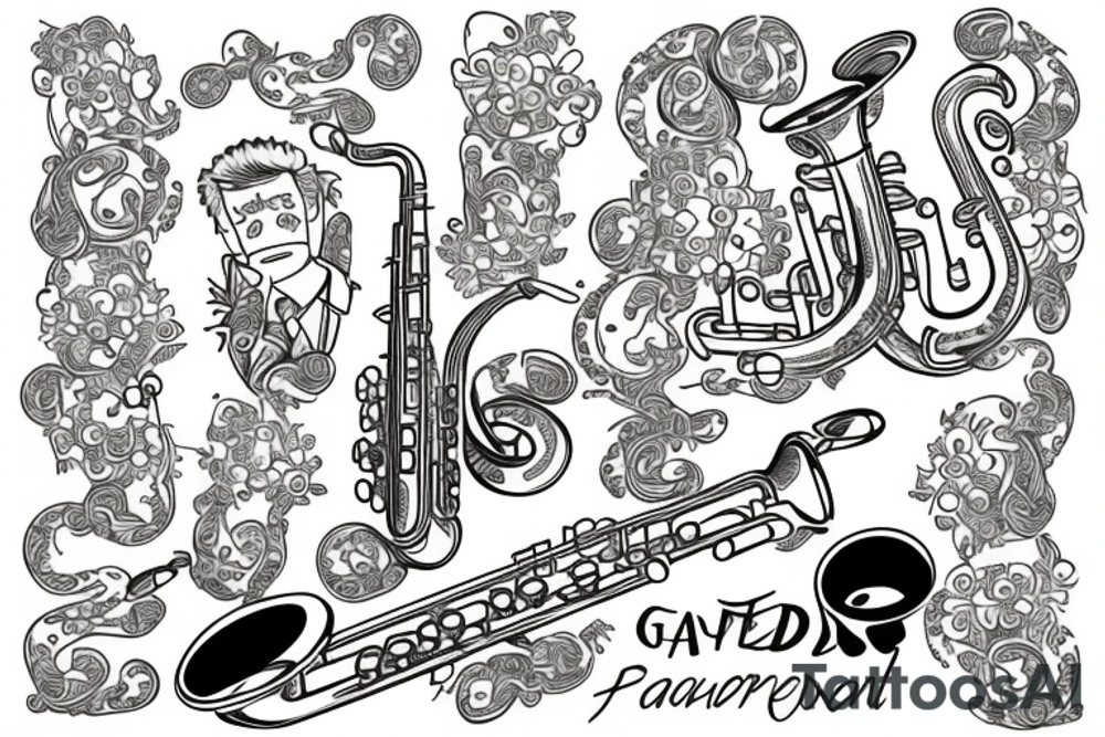 Garfield playing the saxophone tattoo idea