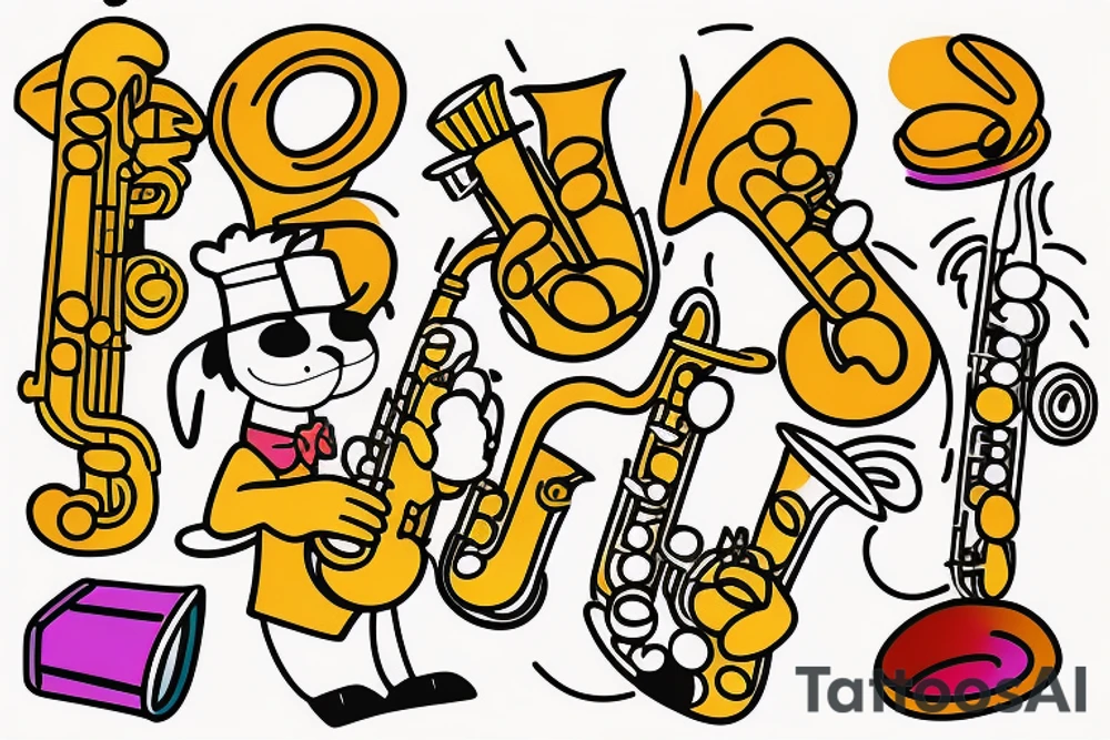 Garfield the cat playing the saxophone tattoo idea