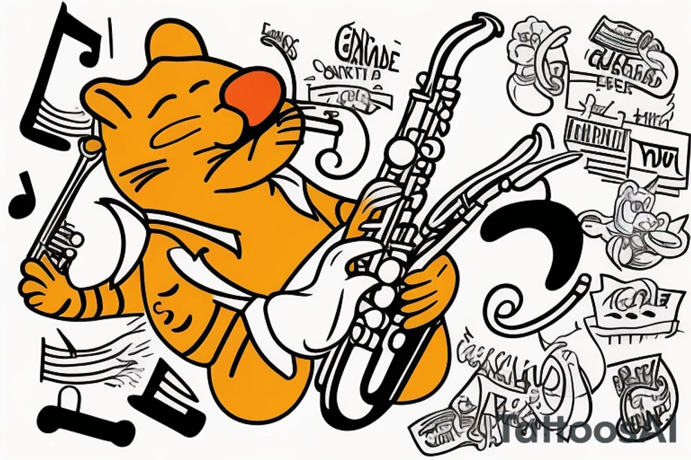 Garfield the cat playing the saxophone tattoo idea