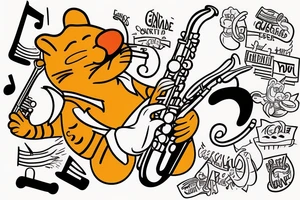 Garfield the cat playing the saxophone tattoo idea