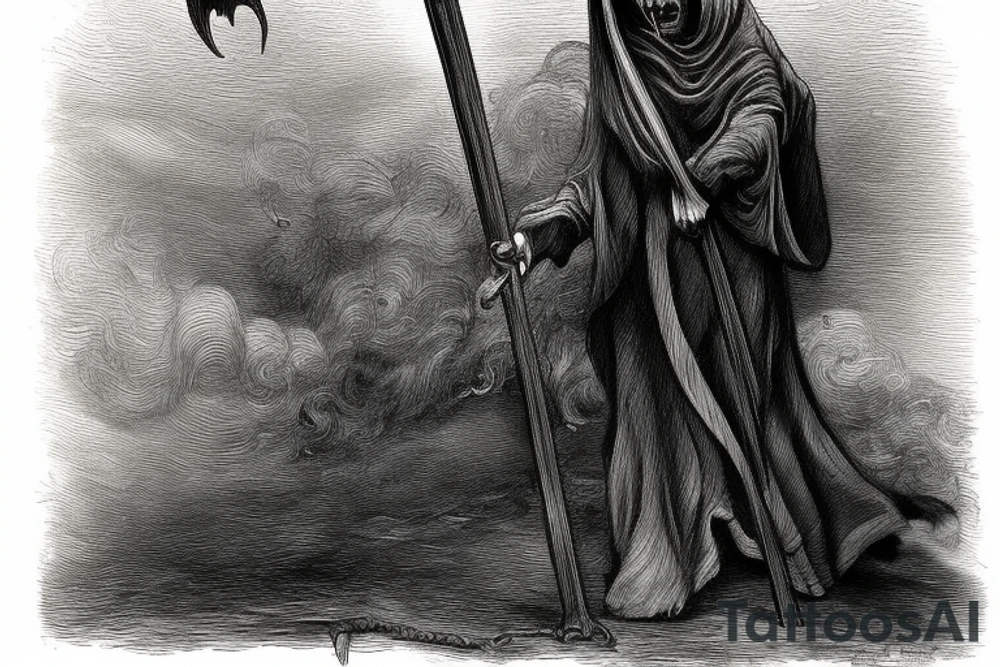 Gustave Dore's famous illustration of the grim reaper, but as an outline tattoo idea