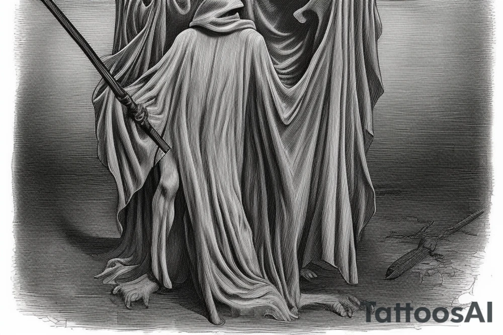 Gustave Dore's famous illustration of the grim reaper, but as an outline tattoo idea