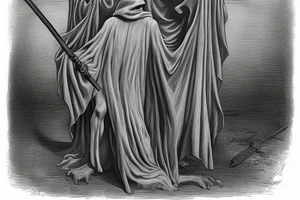 Gustave Dore's famous illustration of the grim reaper, but as an outline tattoo idea