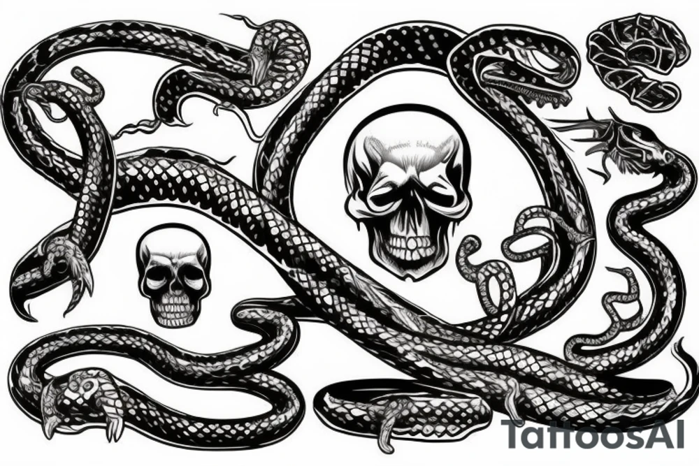 skull with snake and dagger tattoo idea