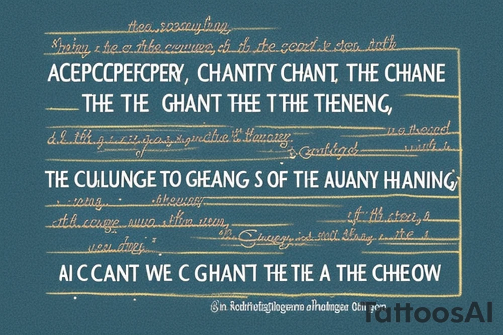 a graphic depiction of the serenity prayer: “God,grant me the serenity; To accept the things I cannot change; Courage to change the things I can; and wisdom to know the difference”. I would like to include the following concepts: 1. a silhouette of a god figure filled with galaxy (represents a universal deity/god), 2. Namaste 🙏 (prayer hands) as a faded overarching background, 3. Some representation of serenity/peace, 4. Some representation of chaos/chaotic elements being controlled. tattoo idea