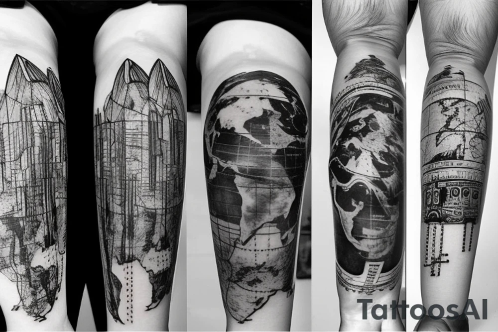 traveling, earth, countries, vertical tattoo idea