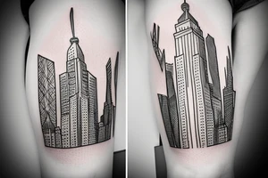 fineline
skyline
statue of liberty
brooklyn bridge
grand army plaza
freedom tower
empire state building tattoo idea