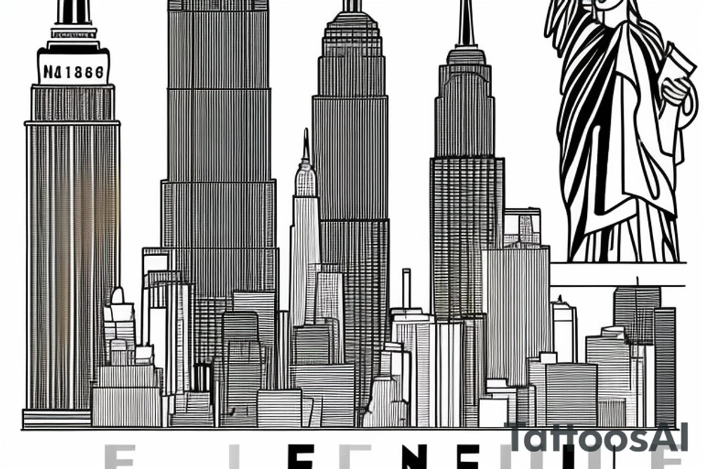 fineline
minimalist
skyline
statue of liberty
brooklyn bridge
grand army plaza
freedom tower
empire state building tattoo idea