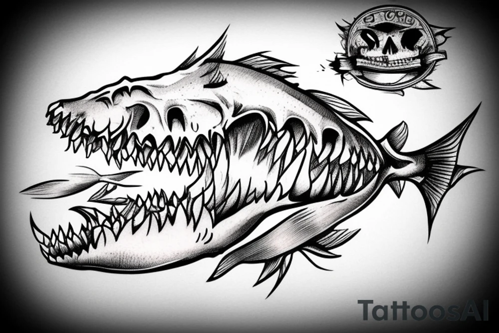 Skeleton of a fish with sharp teeth tattoo idea