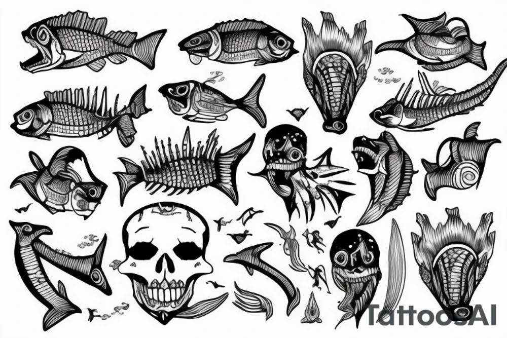 Skeleton of a fish with sharp teeth tattoo idea
