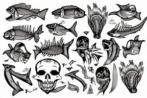 Skeleton of a fish with sharp teeth tattoo idea