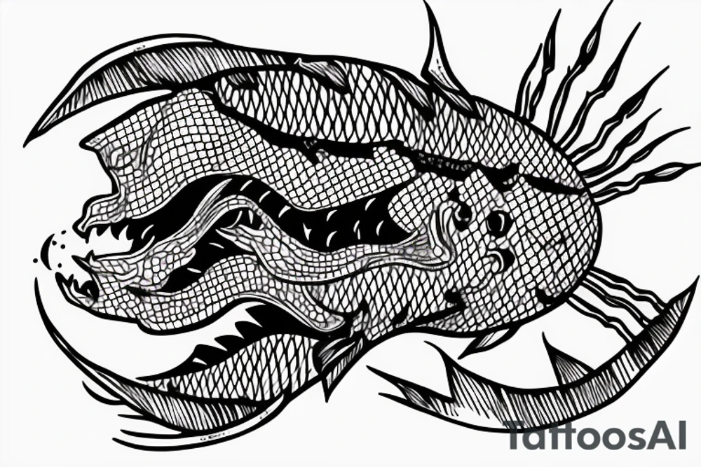 Skeleton of a fish with sharp teeth tattoo idea