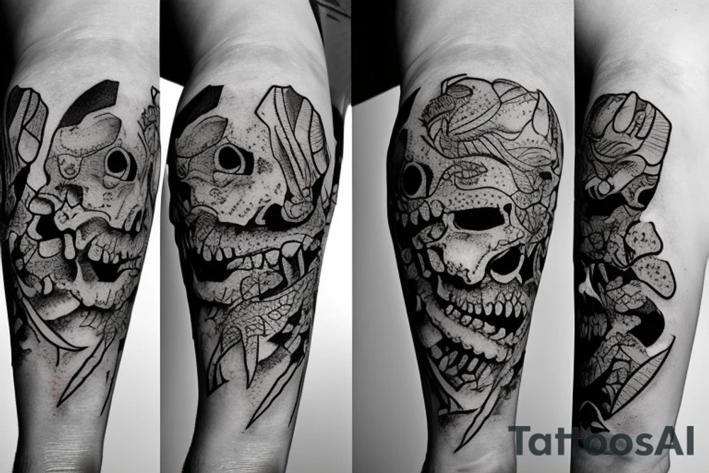 Skeleton of a fish with sharp teeth tattoo idea