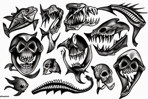 Fish skeleton with sharp teeth tattoo idea