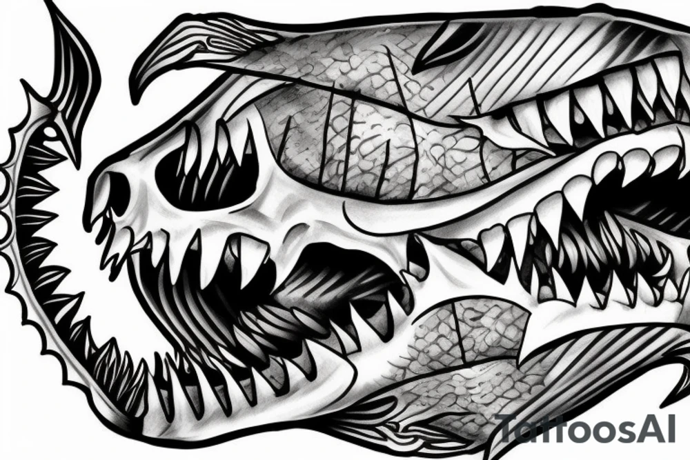 Fish skeleton with sharp teeth tattoo idea