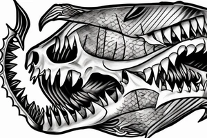Fish skeleton with sharp teeth tattoo idea