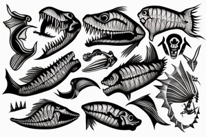 Fish skeleton with sharp teeth tattoo idea