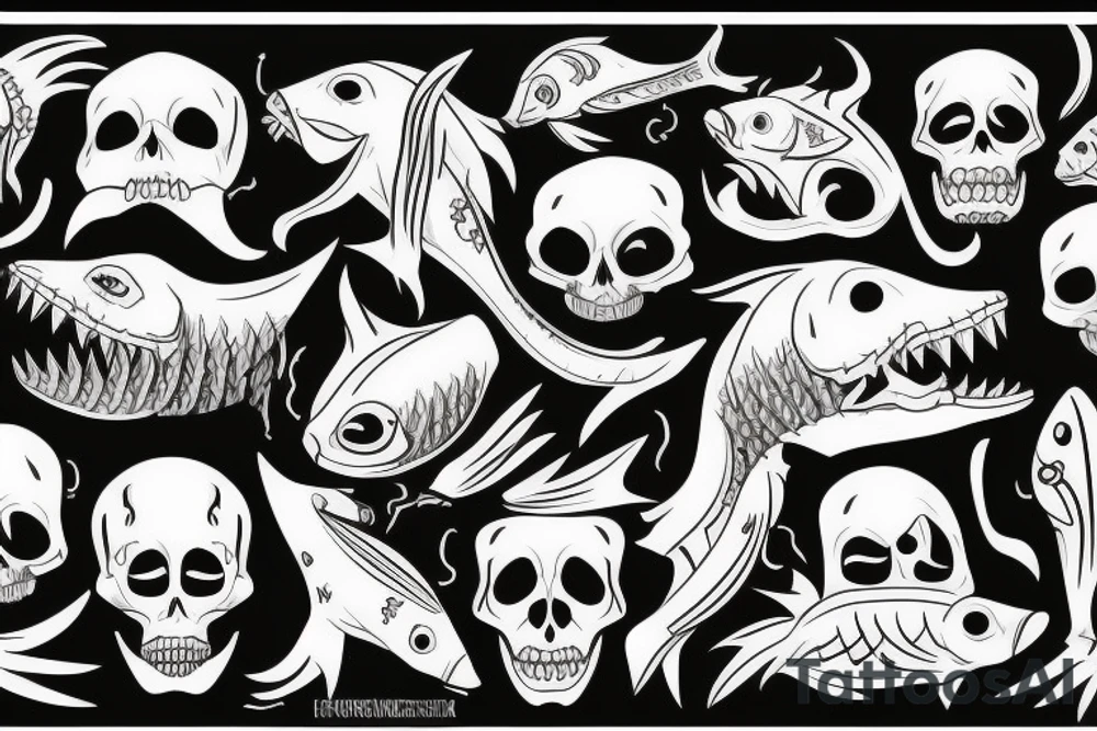 Fish skeleton with sharp teeth tattoo idea