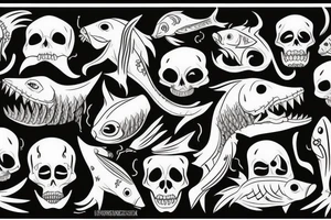 Fish skeleton with sharp teeth tattoo idea