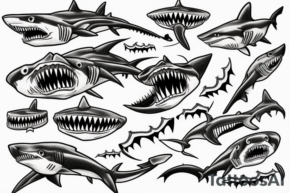 Shark skeleton with sharp teeth tattoo idea