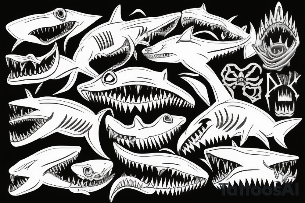 Shark skeleton with sharp teeth tattoo idea