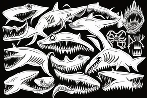 Shark skeleton with sharp teeth tattoo idea