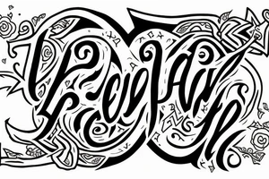 "LOVE H3R" written as is, with an angel's crown over the H and a devil's tail ending the "R" tattoo idea