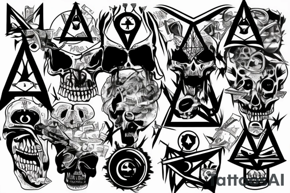 Money power darkness shadow drugs 666 illuminati thug life tattoo idea