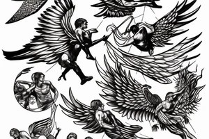 fall of icarus in fine line tattoo idea
