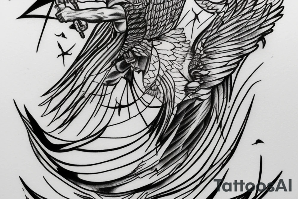 fall of icarus in fine line tattoo idea