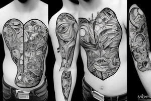 pecks, H, son, heart, date, love, torn skin tattoo idea