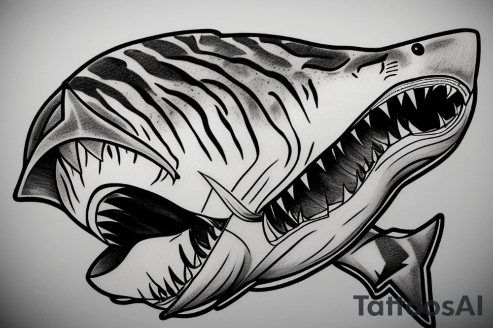 fine line tiger shark with scars tattoo idea