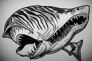 fine line tiger shark with scars tattoo idea