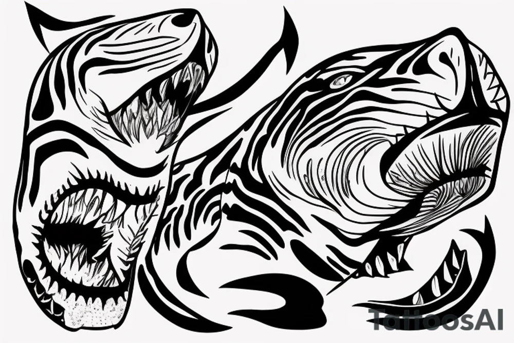 fine line tiger shark with scars tattoo idea