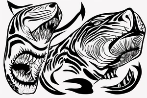 fine line tiger shark with scars tattoo idea