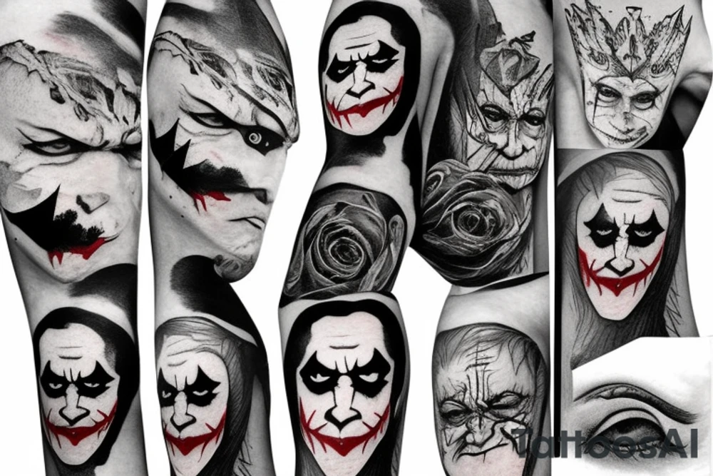 new york city, joker, face, sad storry, forest, crow tattoo idea