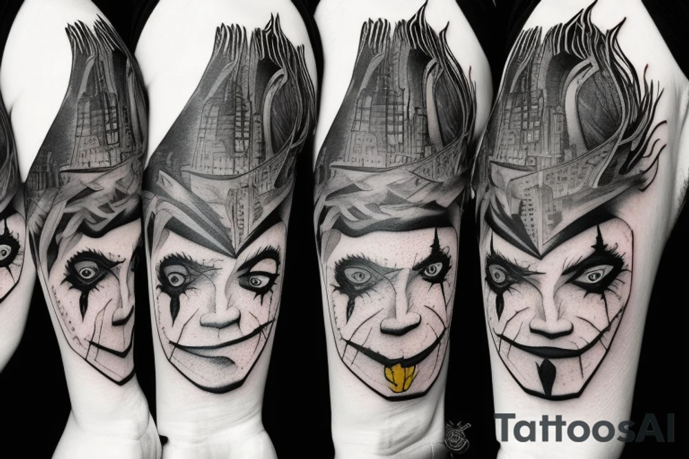 new york city, joker, face, sad storry, forest, crow tattoo idea