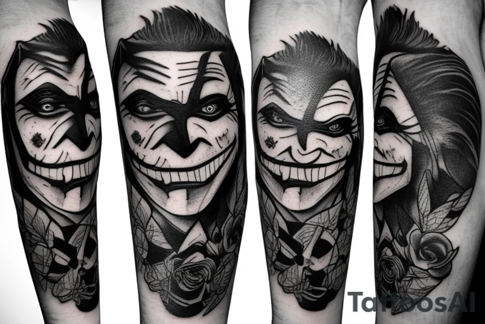 new york city, joker, face, sad storry, forest, crow tattoo idea
