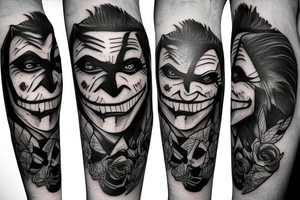 new york city, joker, face, sad storry, forest, crow tattoo idea