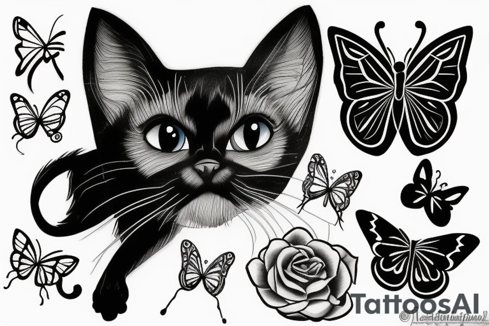 black cat playing with a butterfly tattoo idea black cat playing with a butterfly tattoo idea