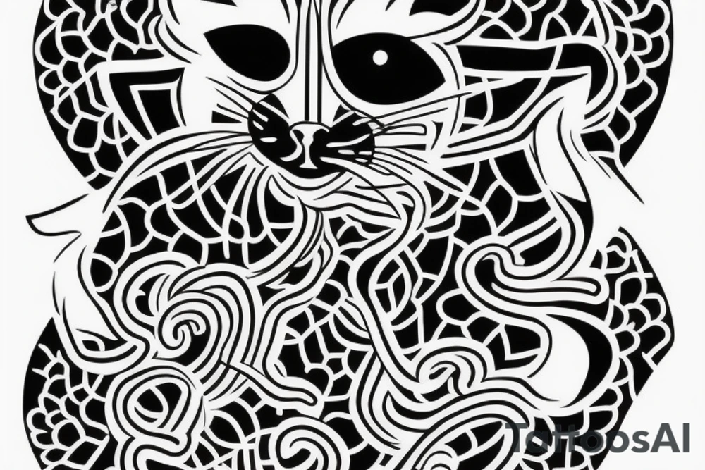 cat as a ghost, oneline tattoo idea