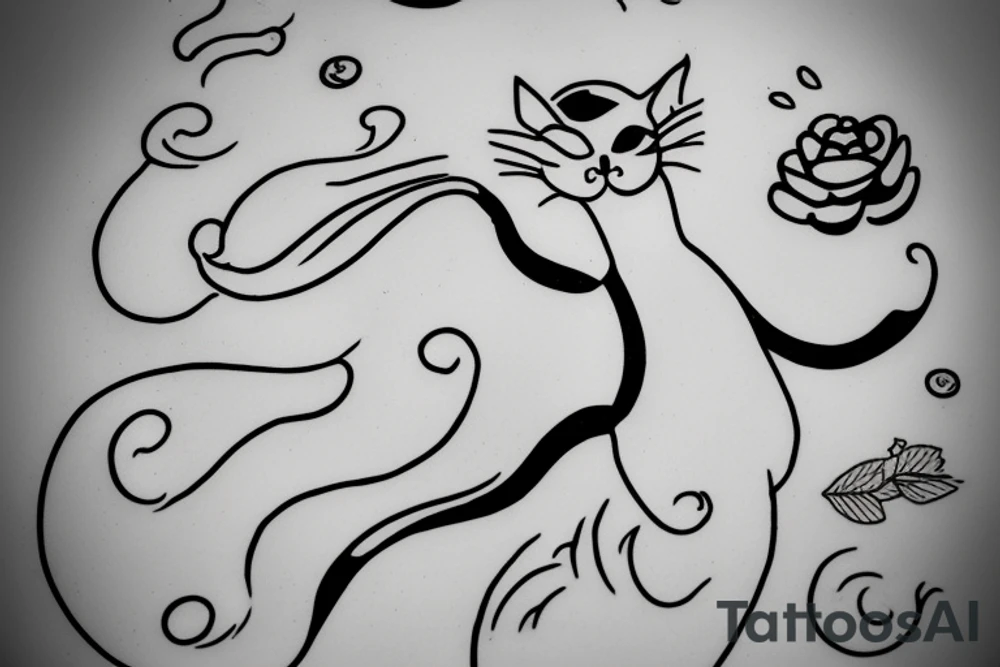 cat as a ghost, oneline tattoo idea