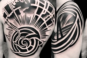 sun behind clouds, oneline, outline tattoo idea