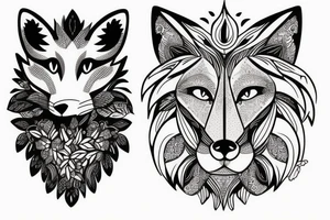 Beautiful fox with cute lion cub and cute kitten tattoo idea