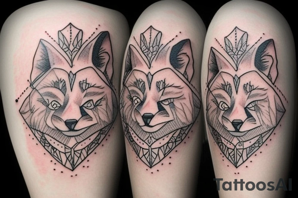 Beautiful fox with cute lion cub and cute kitten tattoo idea