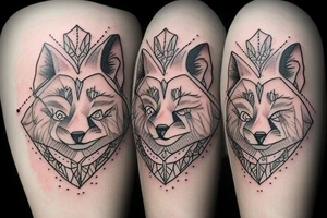 Beautiful fox with cute lion cub and cute kitten tattoo idea