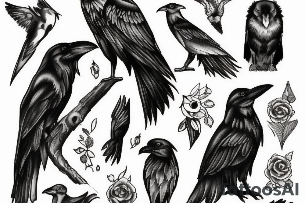 Raven and fox tattoo idea